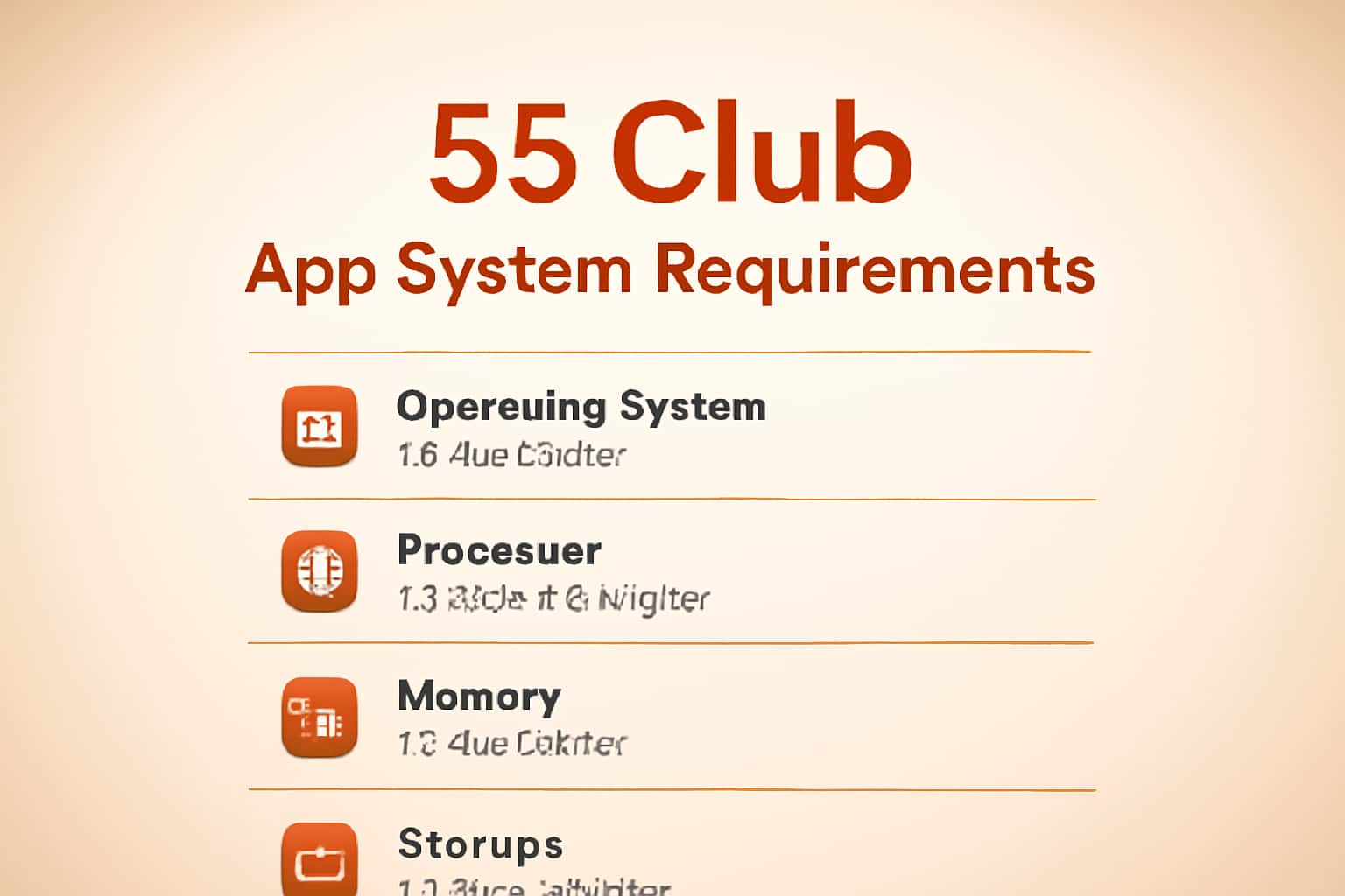 An informational graphic illustrating the system requirements of the 55 Club app.