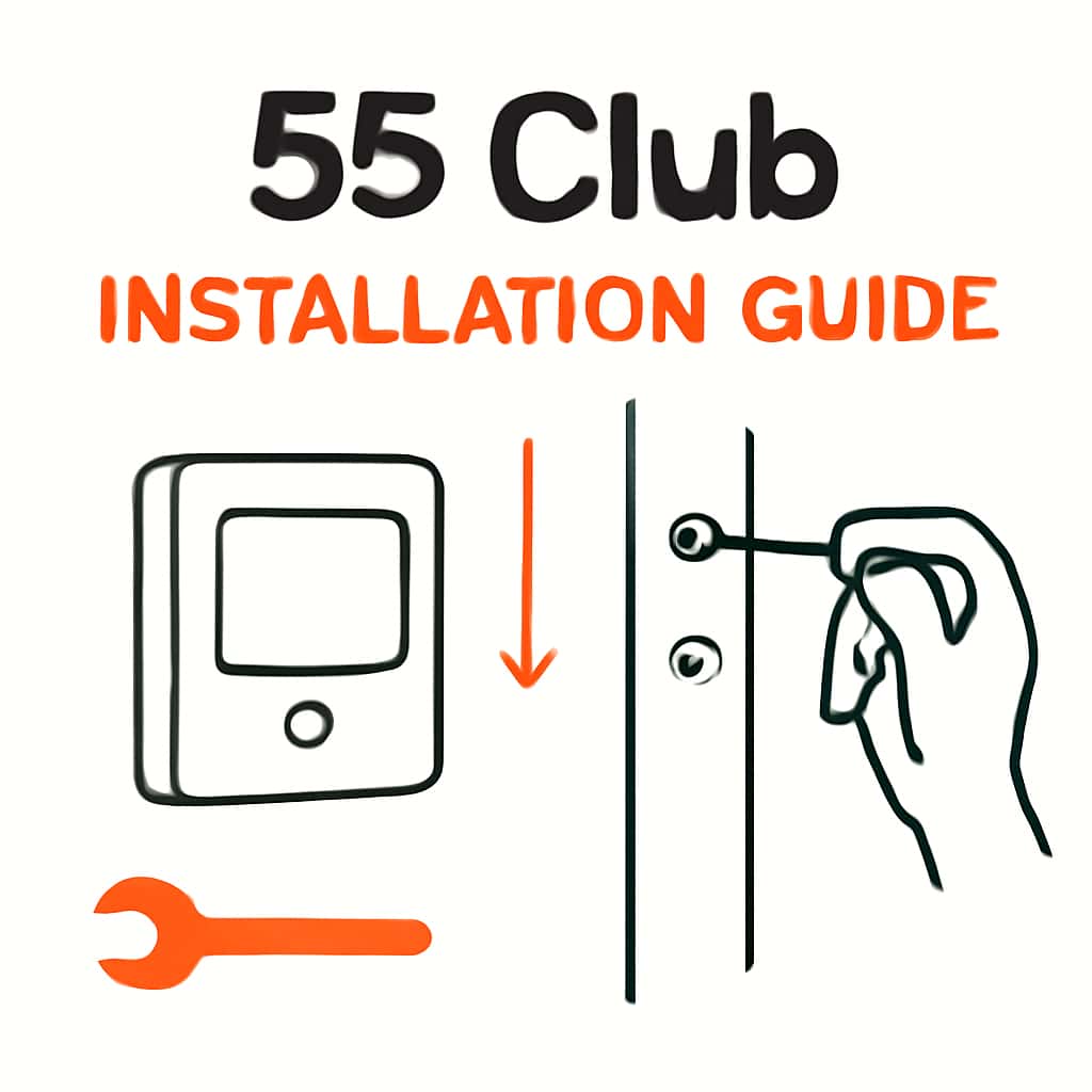 An educational illustration detailing the installation process for the 55 Club app.