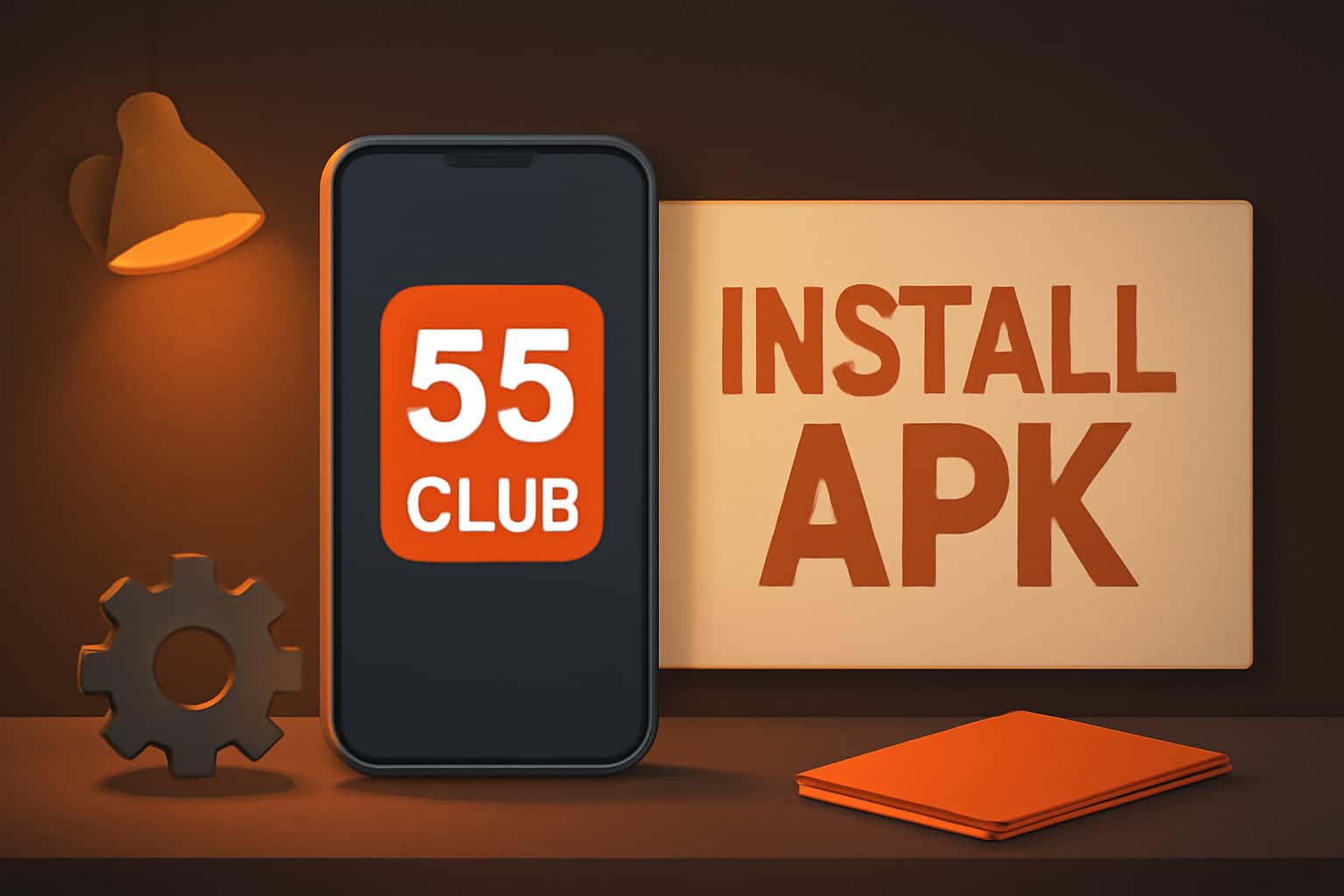 An informational representation of the installation process for 55 Club APK with relevant visual elements.