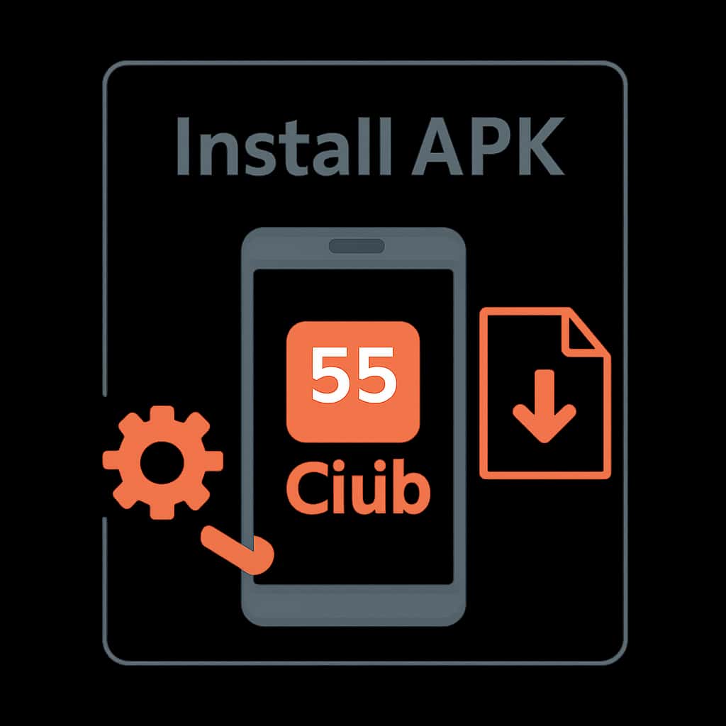 Illustration depicting the installation steps for 55 Club APK.