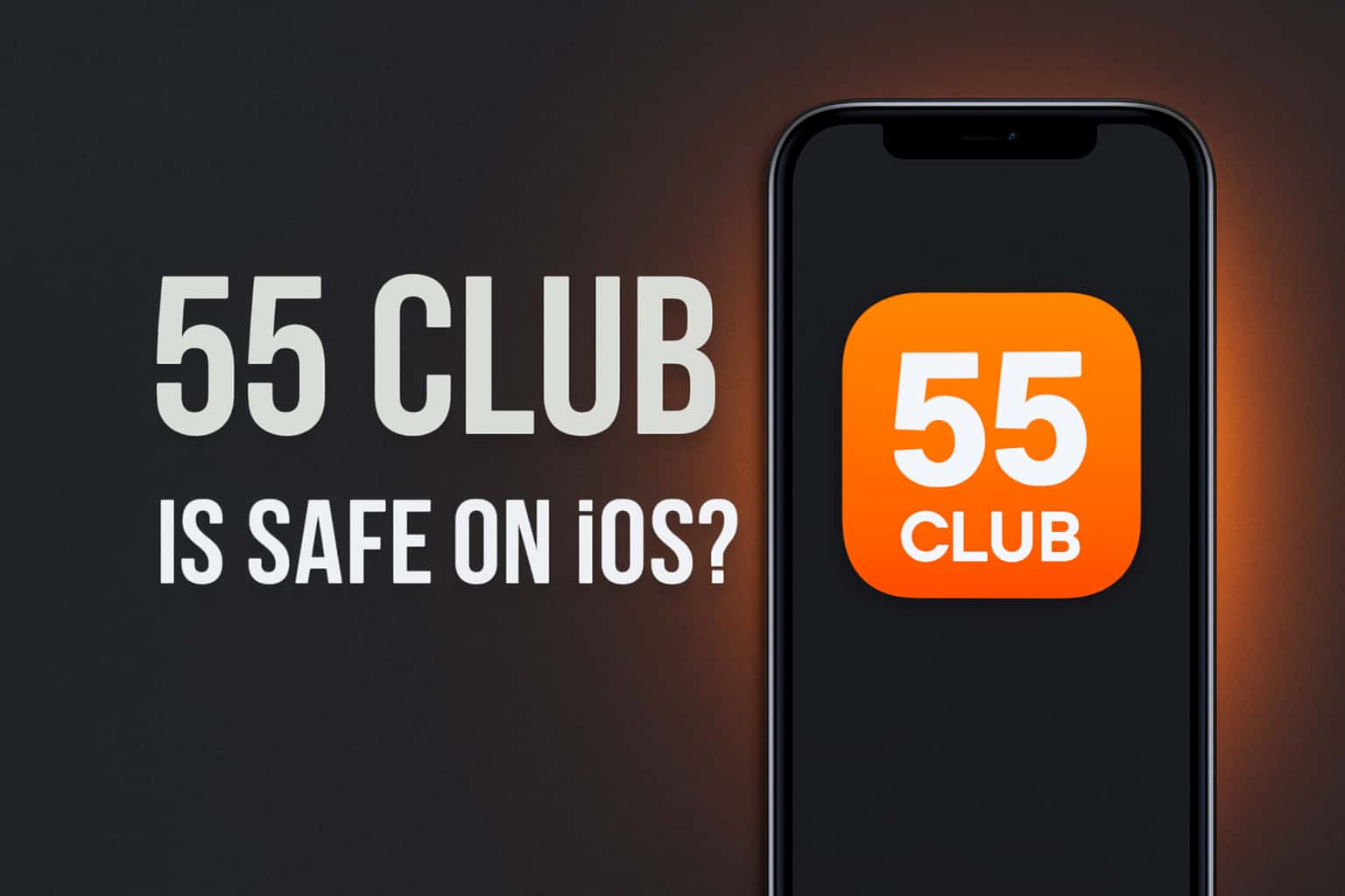 An informational scene showcasing the 55 Club app on iOS devices.