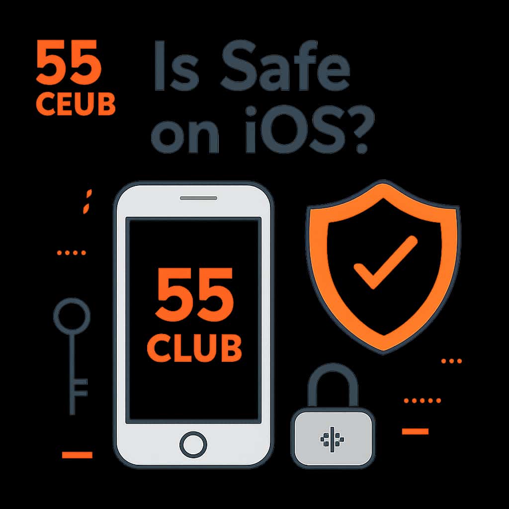 A diagram illustrating the safety features of the 55 Club app on iOS.