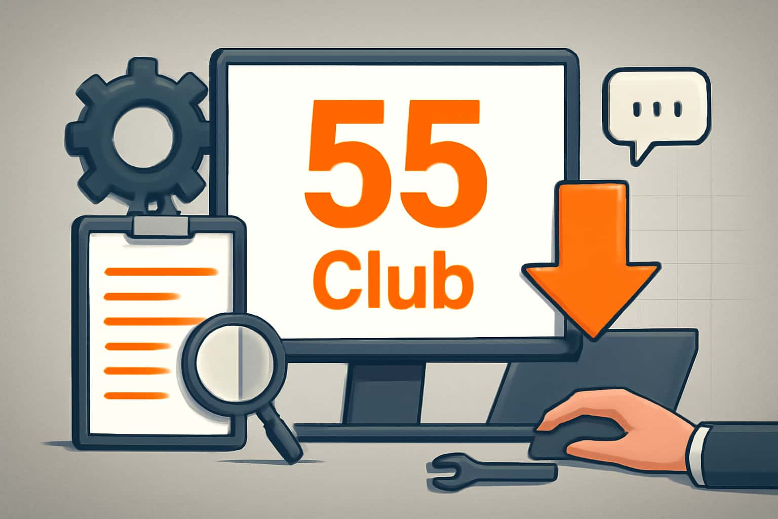 An informative scene about Troubleshoot 55 Club Download featuring the text '55 Club'.